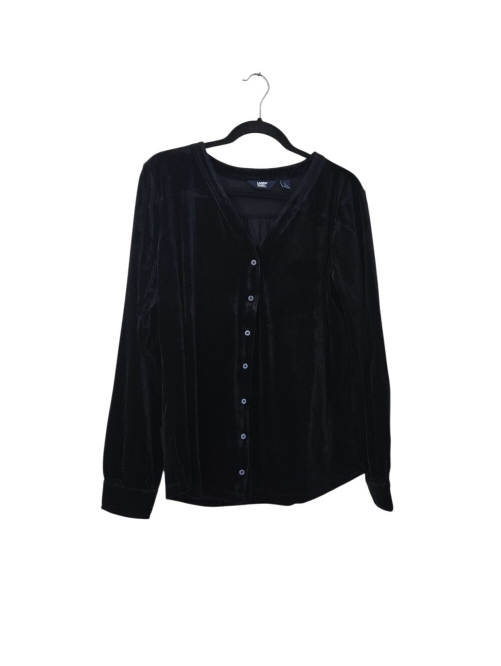 Lands End Black Velvet Button-Front Women’s Top Sze L